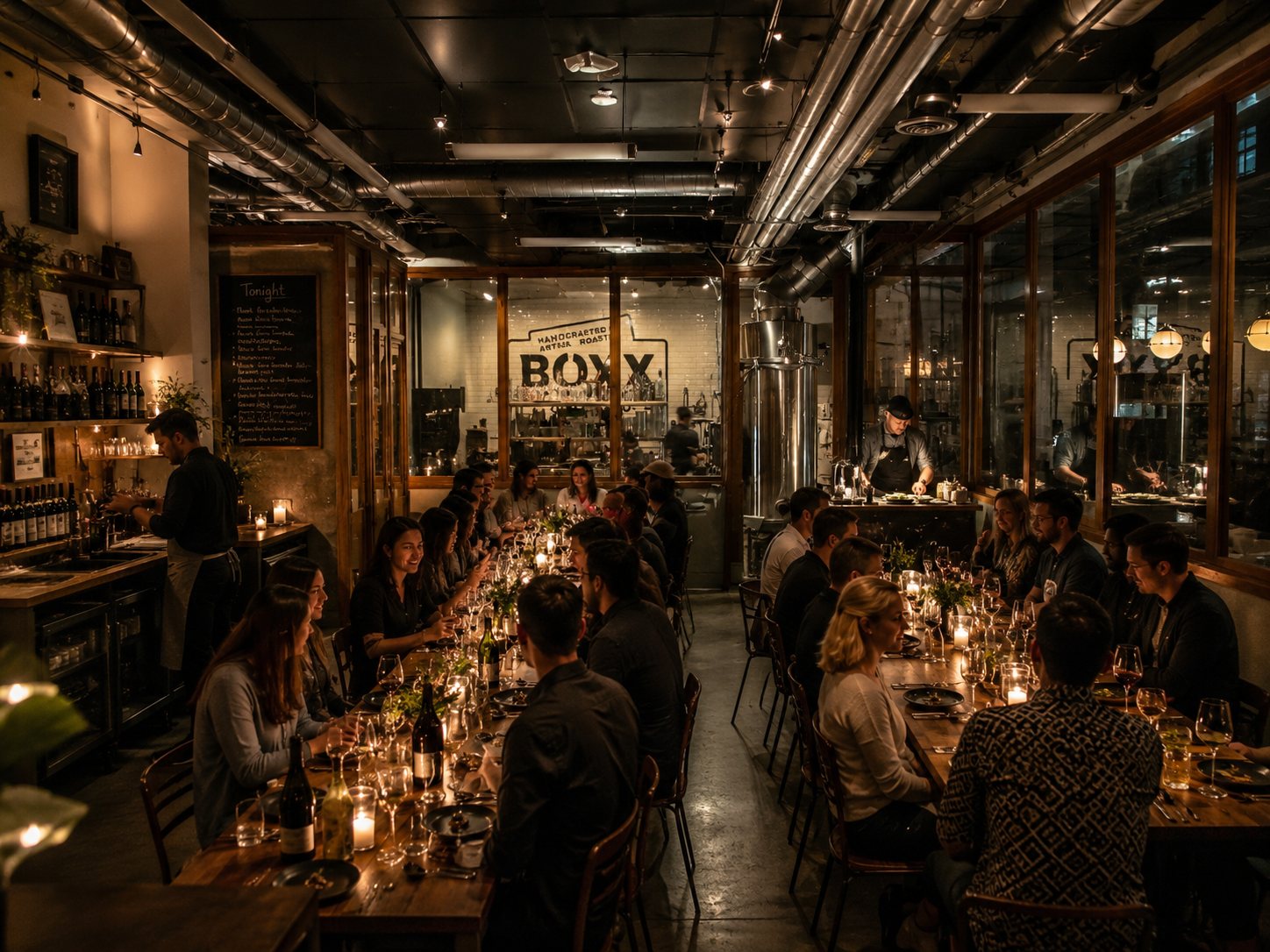 Rosalynn Supper Club inside the former BOXX Coffee roasting room in the Arts District
