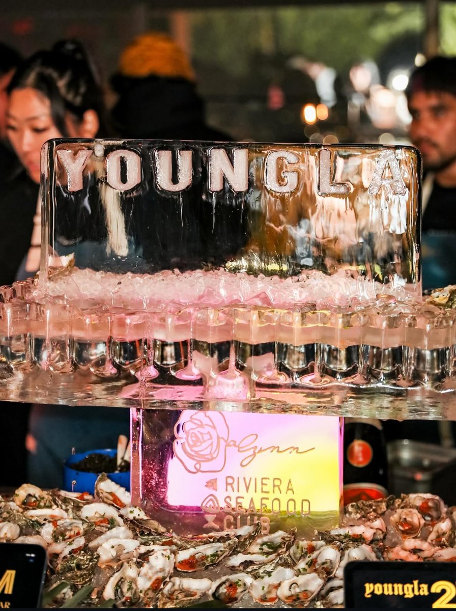 Rosalynn x YoungLA brand activation with raw bar and ice sculpture